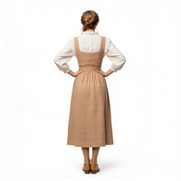 Ensemble tablier de femme de chambre vintage marron à carreaux, chemisier à volants rétro victorien en polyester, costume Dirndl pour femme pour l'Oktoberfest