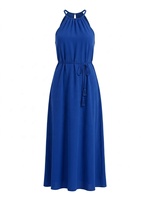 Robe longue élégante en soie fluide pour femme avec ceinture à franges tressées, idéale pour les vacances à la plage et les soirées
