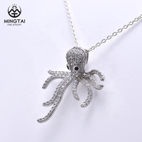 Collier pendentif à breloque en argent sterling plaqué or blanc pour femme coupe princesse pieuvre Style mignon Zircon Micro Insert pour les fêtes