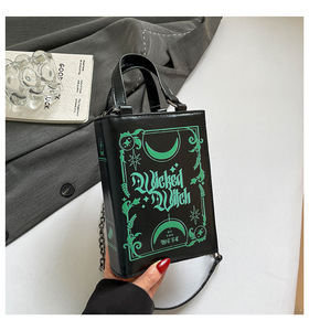 Hot Selling Halloween PU Leather <strong>Small</strong> Square Phone Shoulder Bag Custom Gothic <strong>Black</strong> Style Funny Magic Book Chain <strong>Handbag</strong> - Product Image 3