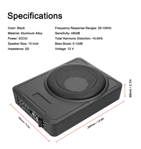 Caisson de Basses Actif Extra-Plat RC 10 Pouces 600W pour Installation Sous Siège, <span class=keywords><strong>Subwoofer</strong></span> Audio Voiture Haute Puissance Pure Basse pour Véhicules 12V et Camions - Product Image 4