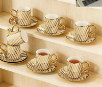 Ensemble de tasses à café de luxe 90MI, nouveau design, 6 pièces, noir et or marbré, en céramique, avec logo personnalisé, tasses à café et soucoupes avec coffret cadeau