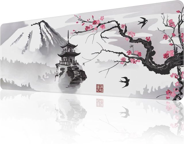 Japanese Cherry Blossom Custom Size Gaming Mouse Pad with Non-Slip Rubber Base Stitched Edges for Office or Home Use in Stock