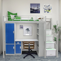 Lit superposé en métal avec bureau intégré, structure en acier, armoire intégrée, multifonctionnel pour les chambres d'enfants/hôtels/dormitoires scolaires