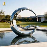 Sculpture de piscine extérieure en acier inoxydable poli RELONG, motif Lune et Vague Océanique, pour station balnéaire côtière