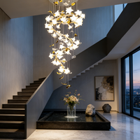 Lustre long à fleurs pour escalier, cage d'escalier, salon, blanc, de luxe, suspendu, pour villa, duplex, hall, entrée