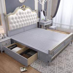 Set Perabot Kamar Tidur Mewah Desain Eropa, Tempat Tidur King Size Royal untuk Villa Hotel, Tempat Tidur Kayu Solid dengan Soft Bag - Product Image 1