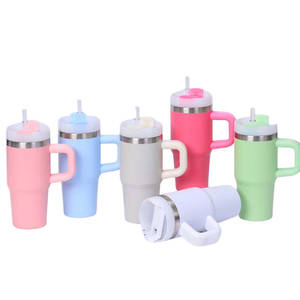 Gobelet isotherme en acier inoxydable à double paroi, moderne et écologique, avec poignée et paille, personnalisable avec logo, pour enfants, 14 oz, idéal pour les cadeaux - Product Image 1