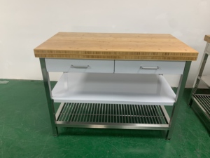 Bamboo Top Commercial Work Table with Double Layer <b>Shelves</b>, Drawers and <b>Hooks</b> Kitchen Prep Station - Product Image 5