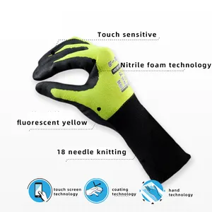 Fluorescent Yellow Polyester Spandex Nitrile Rubber Touch Screen Work Gloves U-Feel Bubble Nitrile Gloves