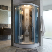 Cabine de douche intelligente à cadre en aluminium, finition noir mat, avec accessoires numériques, pour appartement urbain