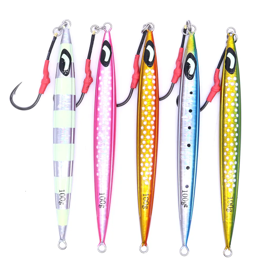 Castfun Glow Fishing Jigs 100g 150g 200g 250g 300g Pebble Sticker Vertical Jig Lures With Assist Hook For Tuna