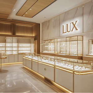 ออกแบบตกแต่งภายในโชว์รูมเครื่องประดับคุณภาพสูง LUX โต๊ะและตู้โชว์เครื่องประดับทองเหลืองสแตนเลสแบบสั่งทำพิเศษ - Product Image 1