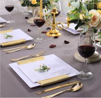Ensemble d'assiettes carrées en plastique, 60 paquets, vaisselle de fête, Restaurant, assiette de luxe, bordure dorée, assiette carrée