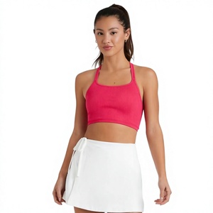 Haut de sport côtelé rose pour femme, dos nageur, sans armatures, respirant, pour l'entraînement, toutes saisons, lavable en machine - Product Image 4