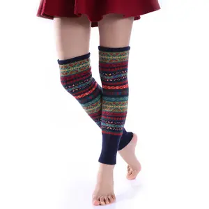 Durable Bohemian Winter Over Knee Knitted Striped Leg Warmers Autumn Knit Socks Thick Leg Warmers