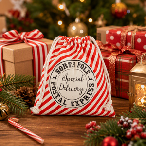 Sac cadeau en coton et polyester durable et écologique avec cordon de serrage, motif rayé, 7 pouces, pour emballage de Noël - Product Image 4