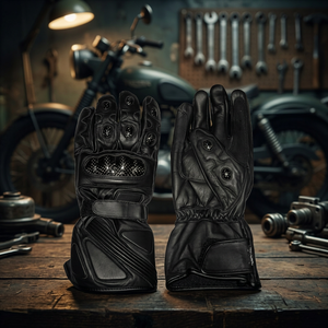 Genuine Customized Brand Men's Full Black Motorcycle <b>Leather</b> Gloves Windproof Function Abrasion-resistant Palm A-Grade Quality - Product Image 2