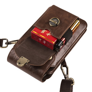 Sac de téléphone vertical en cuir OEM avec sangle pour hommes et femmes, étui de rangement pour voyages en plein air avec emplacement pour clés, cigarettes et écouteurs - Product Image 2