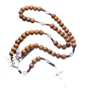Collier de prière en bois fait main avec perles et pendentif croix en argent, bijou religieux unisexe, cadeau, origine Yiwu - Product Image 5