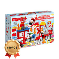 Lot de 140 gros blocs de construction : Ensemble Station de Secours Incendie – Jouet Éducatif de Construction – Fourniture en Gros pour Enfants 3+ ans – Boîte