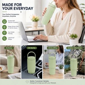 Vaso Térmico Portátil de Acero Inoxidable con Aislamiento al Vacío, Tapa con Popote Abatible, Antifugas, con Asa, 20oz/30oz, con Logotipo Personalizado - Product Image 2