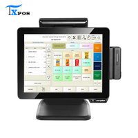 Terminal de point de vente Taixun 15 pouces à double écran tactile, 1024x768, 16 Go Wi-Fi, Windows, garantie 3 ans, pour la vente au détail