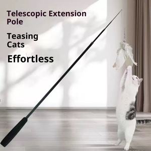 1.8M Intrekbare Milieuvriendelijke <span class=keywords><strong>Plastic</strong></span> Kat <span class=keywords><strong>Teaser</strong></span> Toverstaf Lange Staaf Extra Lange Veren Vervangende Kop Interactief Huisdier Speelgoed - Product Image 5