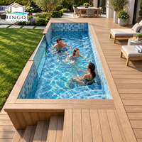 Piscine hors sol en fibre de verre de luxe moderne pour jardin, avec mosaïque décorative, petit spa et conteneur en bois