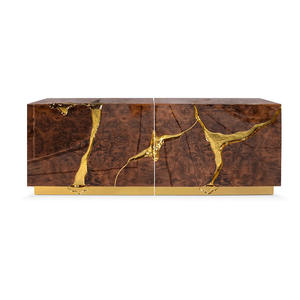 Luxury Modern Italian Convertible Stainless Steel Base Wood Veneer <b>Sideboard</b> for Dining Living Room & Hotel Use - Product Image 2