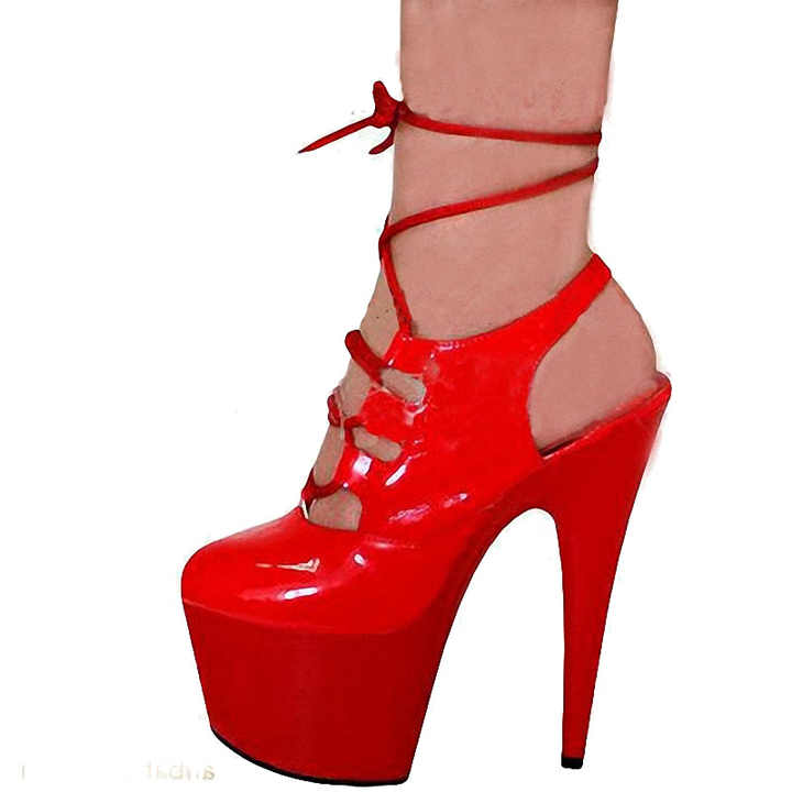 17 cm thin heel red high platform strap women's spring and autumn new high heels model walk show single shoes