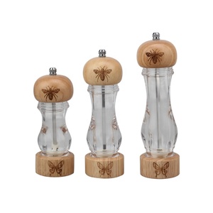 Juego manual de molinillo de sal y pimienta con cuerpo de madera y vidrio - Product Image 1