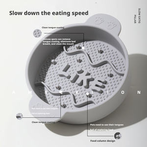 Bol de Nourriture Lente en Silicone Solide Écologique <span class=keywords><strong>pour</strong></span> Petits/Moyens Chiens et Chats Anti-Étouffement Anti-Chute Antidérapant Bac à Grain Spécial - Product Image 2