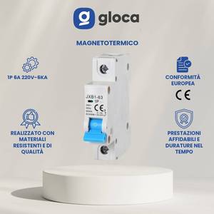 Interruttore Automatico Miniaturizzato Gloca JXB1-63 1P 220V 6A Curva C Montaggio Modulare - Product Image 2