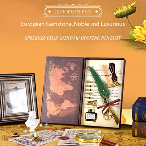 Bolígrafo de plumas de alta calidad al por mayor, estilo europeo vintage con gemas, caja de regalo, para práctica de caligrafía, regalo, sello de cera. - Product Image 1