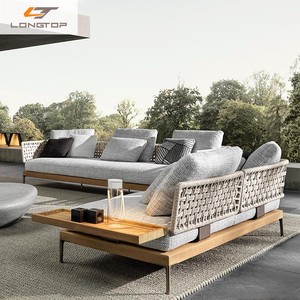 Ensemble <span class=keywords><strong>de</strong></span> canapé d'extérieur en corde tissée à la main pour hôtel Meubles d'extérieur en teck pour <span class=keywords><strong>jardin</strong></span>, terrasse, cour, coussin imperméable en bois massif - Product Image 1