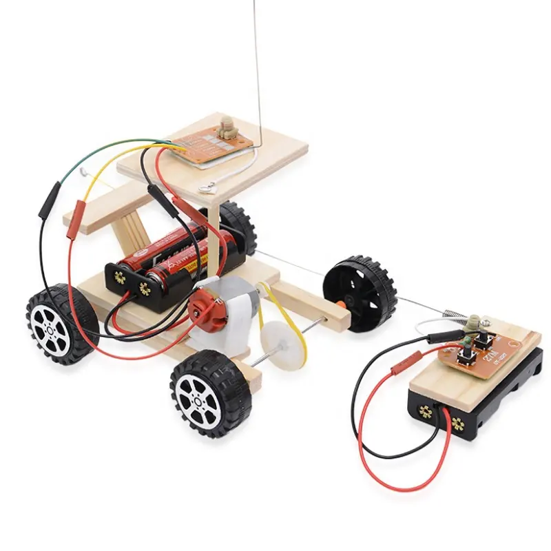 DIY Wireless Remote Control Racing Model Kit Wood Kids Physical Science Experiments Toy Set Boy Assembled Car Educational Toy