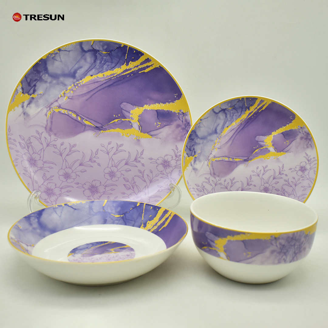 16 Piece Purple Dinner Plates Elama Traditional Purple Rose 16