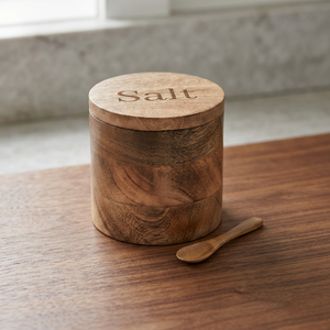 Handmade Mango Wood Wooden Salt Box with Lid and Wooden Spoon Rustic <b>Kitchen</b> <b>Storage</b> <b>Container</b> for Spices Salt and Seasoning - Product Image 2