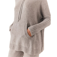 Vente en gros Sweat à capuche personnalisé de couleur unie Jogging Bas de pantalon Loungewear Sweatsuit 2 Pc 100% Ensemble de pulls pour femmes en laine et cachemire