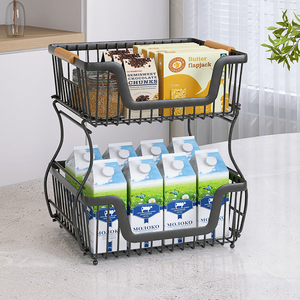 Rectangle Two Tier Eco-Friendly Metal Mesh Wire Fruit &amp; <strong>Vegetable</strong> Storage <strong>Basket</strong> <strong>Stand</strong> with Banana Hooks - Product Image 3