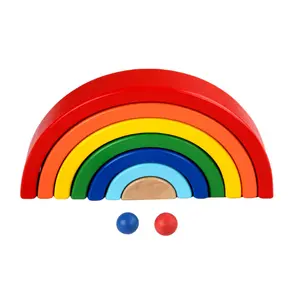 Montessori yuvalama bulmaca gökkuşağı yapı taşı seti DIY ahşap istifleme tüneli eğitici oyuncak çocuklar için