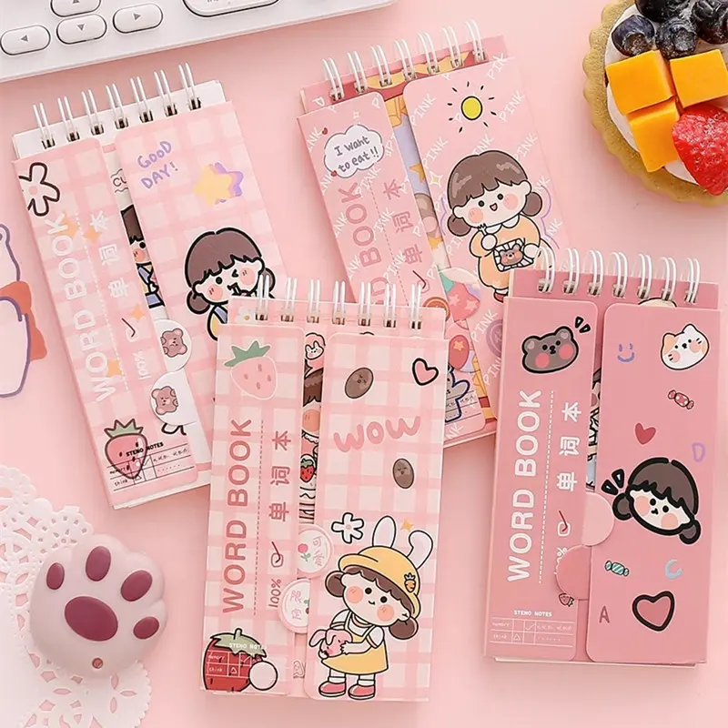 Cute English Vocabulary Book Portable Ring Button Small Notebook Ins Style Girl Back Vocabulary Memory Notebook