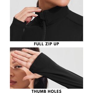 Veste de sport pour femme, coupe ajustée, fermeture éclair intégrale, manches longues, respirante, pour la course à pied, la gym, le yoga, avec poches - Product Image 4
