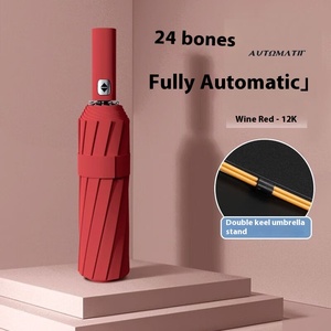 Parapluie de pluie de voyage 24-Bone entièrement automatique à trois plis Design classique 190T Nylon Tissu Protection solaire et UV - Product Image 3