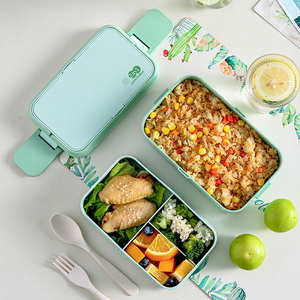 Boîte à lunch rectangulaire en fibre de bambou <span class=keywords><strong>Metka</strong></span> modèle 7809, écologique, brillante, 2 couches, sans BPA, étanche, capacité 1-3L, portable - Product Image 1