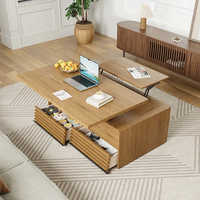 Table basse rectangulaire moderne en bois de 49 pouces avec plateau relevable, tiroirs cachés, grand espace de rangement, multi-usages et multi-scènes
