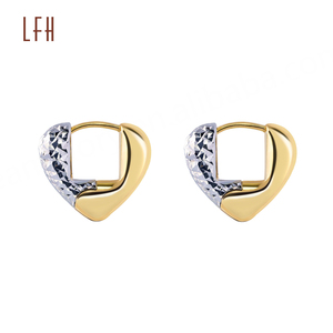 Wholesale 18k Real Gold Jewelry Hoop Heart <b>Earrings</b> for Women Heart Shape Hoop <b>Earrings</b> with Two Tones Pure Gold 18k - Product Image 6