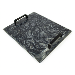 Contemporary Living Storage Trays Oval and Round Resin Trays By Fashion Craft India Epoxy Resin Tray With Marbled Pattern - Product Image 1