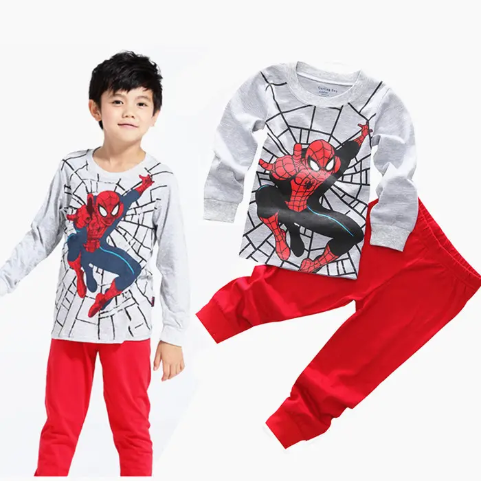 Spring and winter boys cotton pajamas long-sleeved boys children's cartoon suit baby home clothes Spider-Man